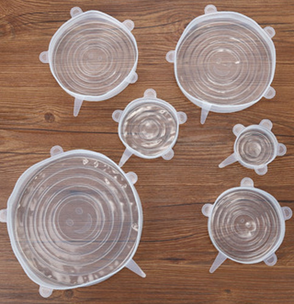 Denshine Silicone Stretch Lids 6 Pack Reusable Durable and Expandable Food Wrap Seal Covers Fit Various Sizes and Shapes of Containers for keep food fresh, Dishwasher and Freezer Safe