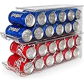 Soda Can Organizer with Lids, Stackable Soda Can Dispenser for Refrigerator, Clear Can Holder Organization and Storage Bins for Fridge, Kitchen, Countertop, Drink Pantry Organizers, Holds 12 Cans Each