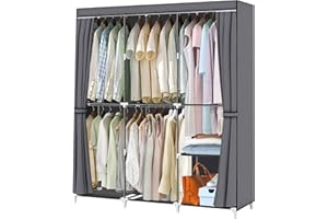 YOUUDI Portable Closet 50 Inch Wardrobe Closet for Hanging Clothes with Grey Non-Woven Fabric Cover and 5 Hanging Rods, Quick and Easy Assembly