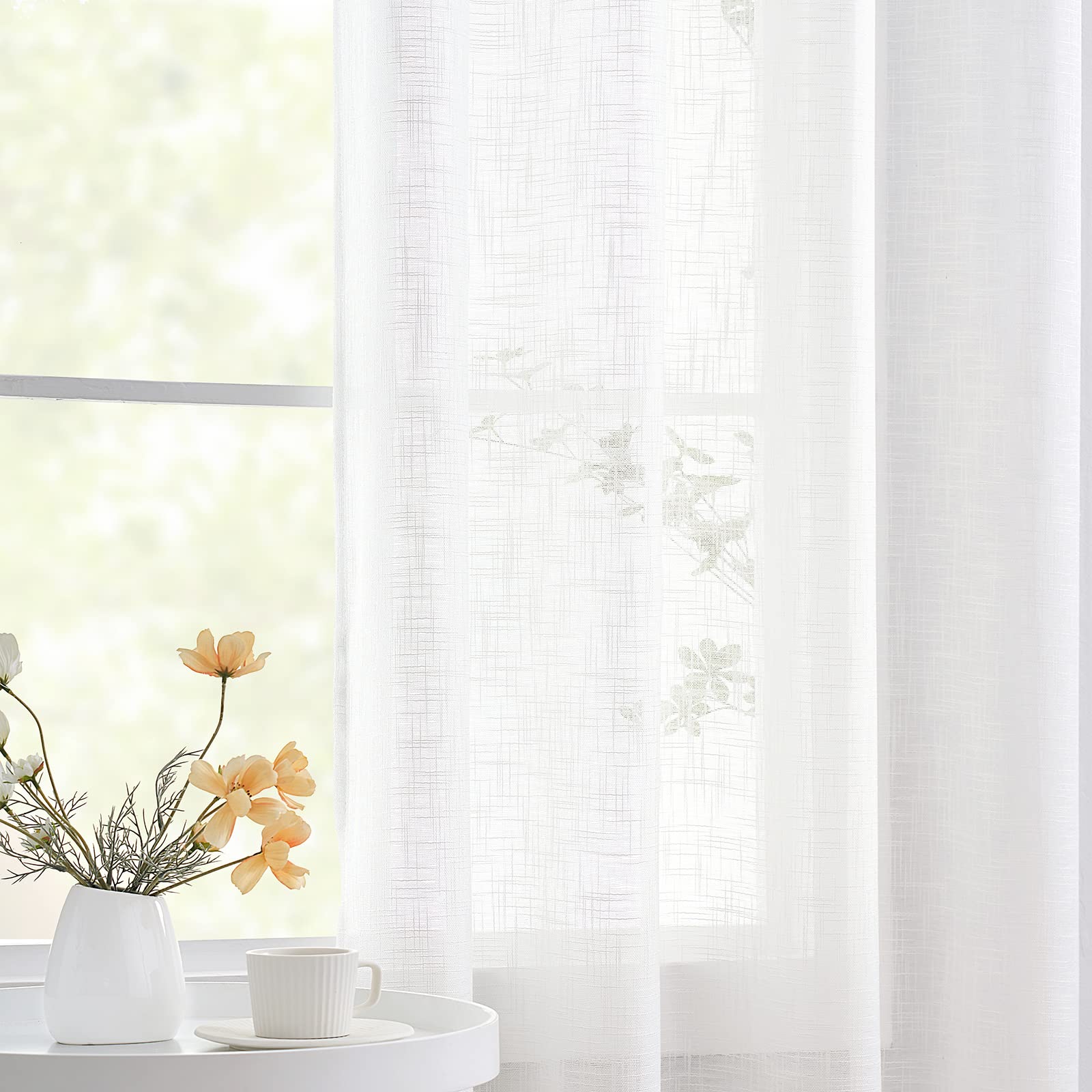 Treatmentex Linen White Semi Sheer Curtains for Living Room 72inch Long Light Filtering Linen Textured Look Window Curtain Panels for Bedroom Sunroom 52" w x 2 pcs Grommet Top