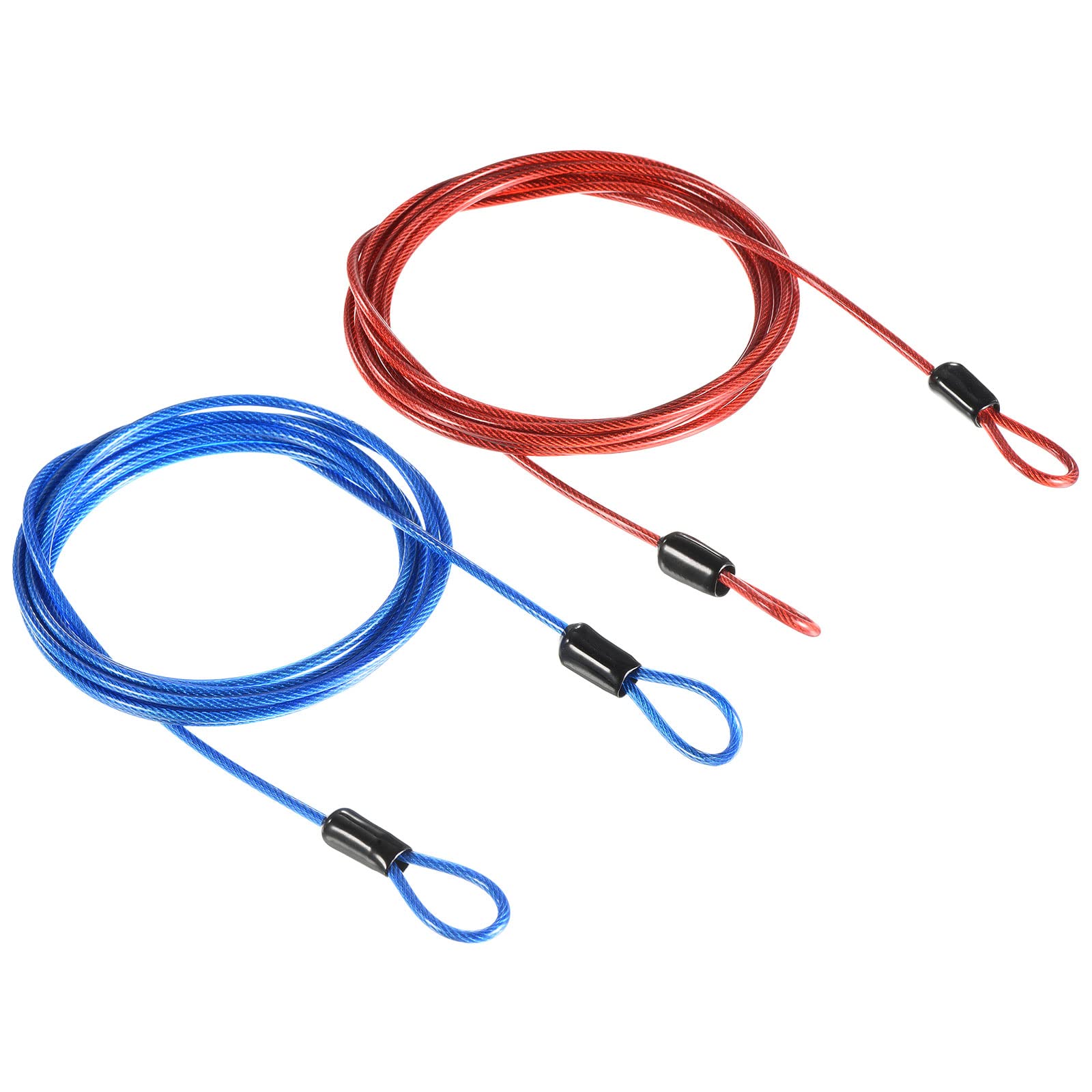 PATIKIL Security Steel Cable 2.5mm x 2m/6.56ft Coated Luggage Lock Wire Rope with Double Loop Blue, Red 2 Pack
