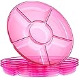 Plasticpro 6 Sectional Round Plastic Serving Tray/Platters Pink Pack of 2