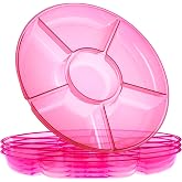 Plasticpro 6 Sectional Round Plastic Serving Tray/Platters Pink Pack of 4