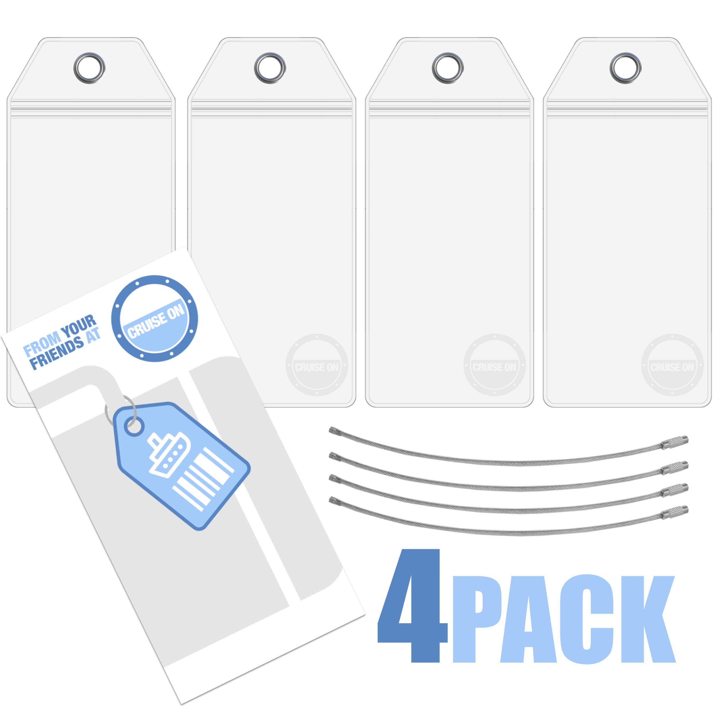 Cruise On Cruise Luggage Tag Holde [4 Pack] - Fits All Carnival & Seabourn Ships & Tags - Cruise Essentials 2025 & 2026 - Waterproof & Clear Luggage Tags