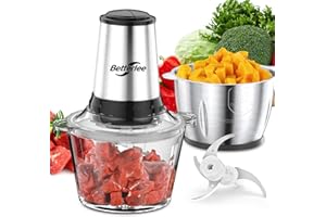 Betterlee Food Processor, Electric Meat Grinder with Two 8 Cups Bowls, Food Chopper with 1 Bi-Level Blades, 2 Speed Onion Chopper for Meats, Garlic, Baby Food, Sliver