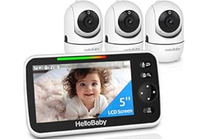 HelloBaby 5" Screen Baby Monitor with 3 Cameras - No WiFi HB6550 Video Baby Monitor, 1000ft Long Range, ECO, 26 Hour Battery, Pan-Tilt-Zoom Night Vision, Temperature Sensor & 2-Way Audio, 8 Lullabies