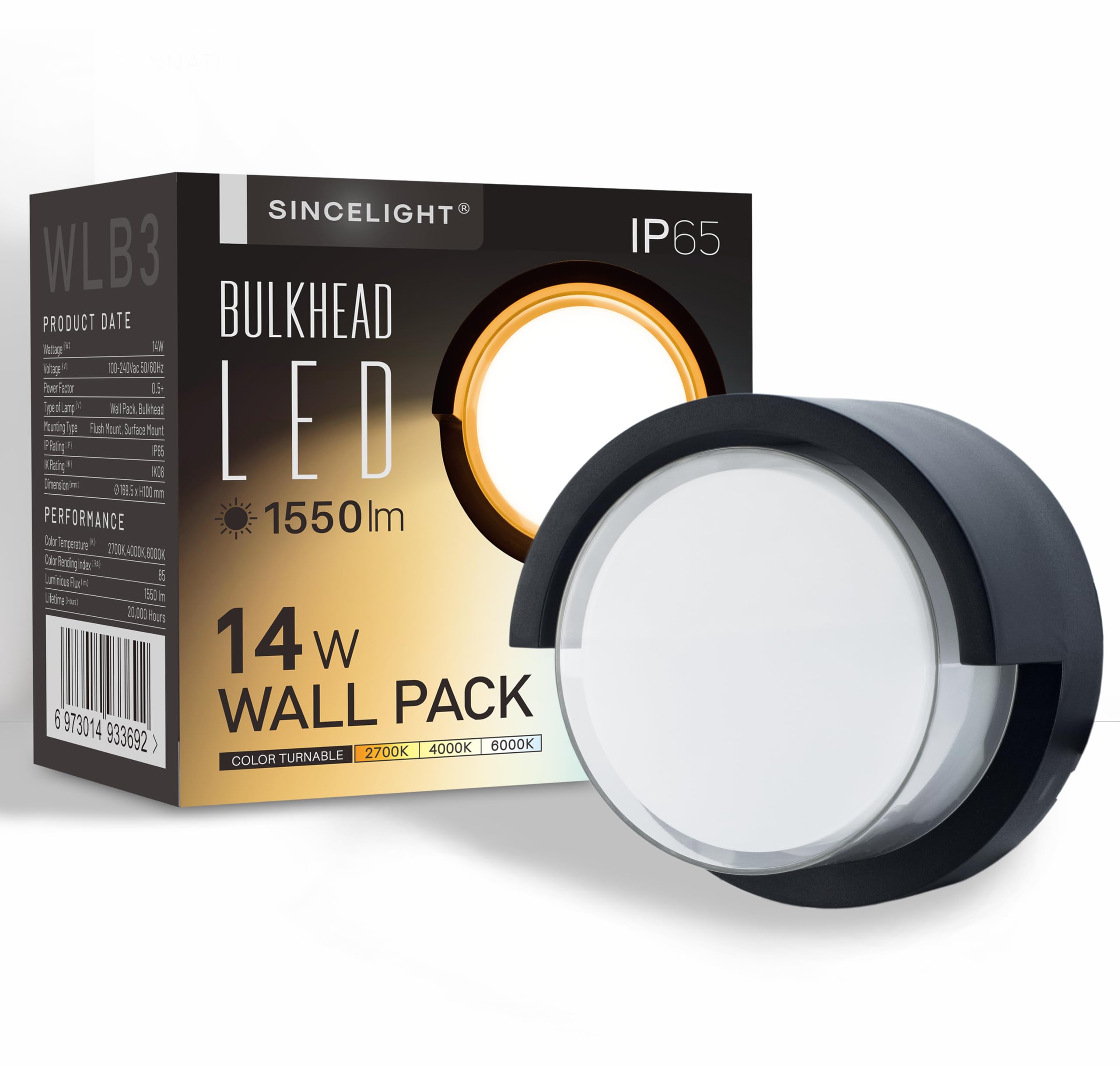 SINCELIGHT 14W LED Wall Light Fixture, IP65 Waterproof Wall Pack for Outdoors, Hardwired Modern Square Wall Sconces, Warm White to Cool White Turnable (WLB3)