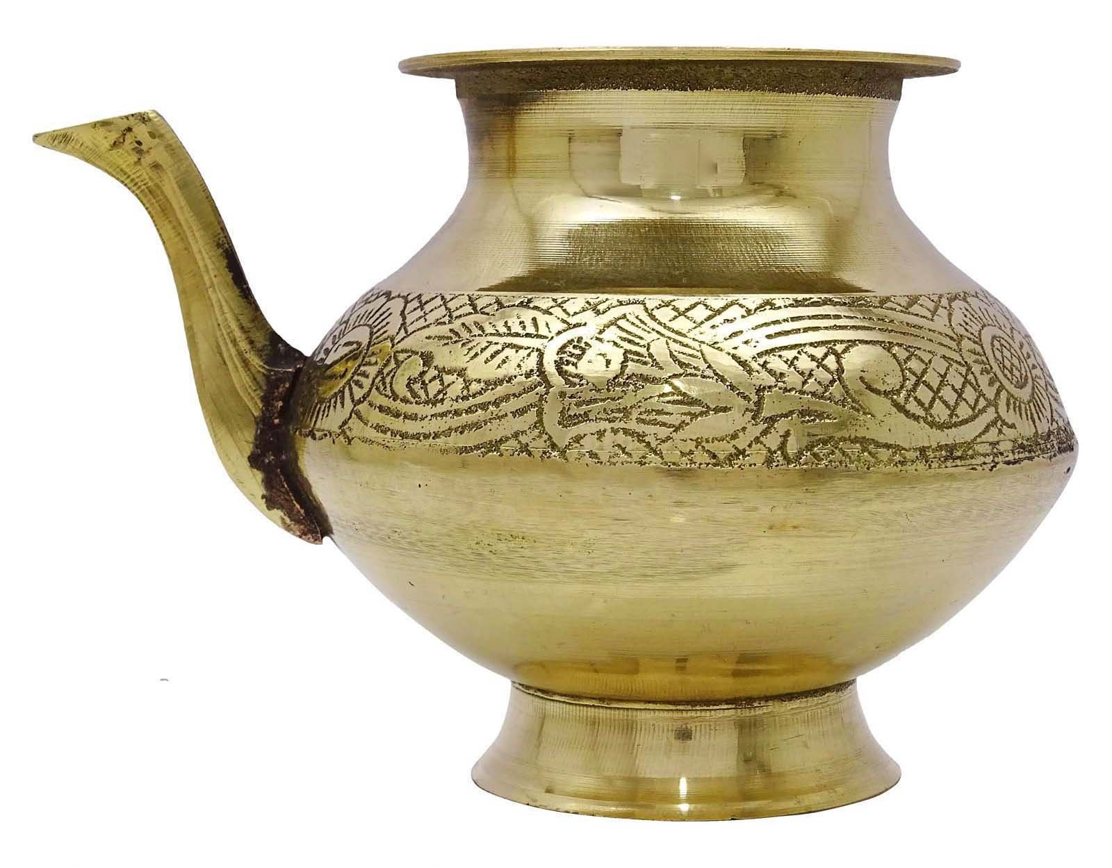 Gold Tone Brass Karwa Chauth Lota Prayer Temple Badna Pooja Kalash Water Pot