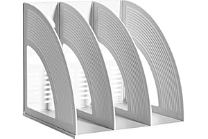 SAYEEC Magazine File Holders 3 Compartment Binder Stand Gray Magazine Storage Folder Desktop File Bookshelf Organizer Office Book Holder Rack for Office Home School