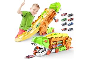 Dufuntotoys City Dinosaur Ultimate Hauler Track Toy, Transforms into Stomping Dinosaur with Race Track Ultimate Transporter Hauler Toddler Toys Gifts for Kids Ages 3 4 5 6 7 8 Years Old(4 Cars)