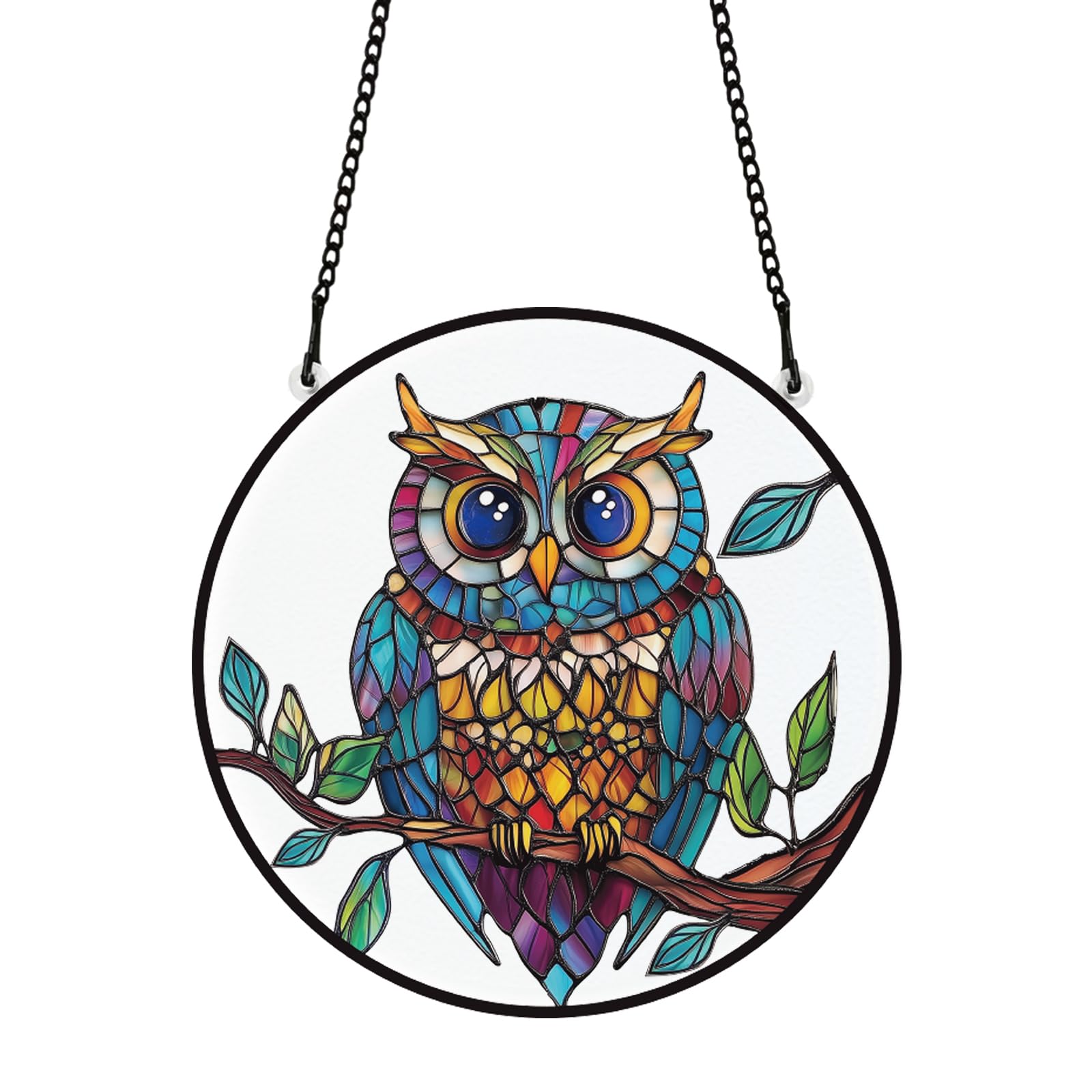 PLIGREAT Owl Suncatchers Stained Glass Hanging Suncatcher Colorful Owl Window Hangings Ornaments for Living Room Bedroom Playroom Window Decoration Wall Art Decor Christmas Memorial Gifts