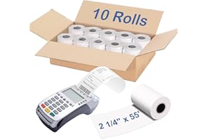 Razuvo 2 1/4 x 55 Thermal Paper Receipt Roll-Compatible with Clover Mini Flex Verifone VX520 Ingenico ICT220 ICT250 FD400, POS/Cash Register, Fits All Credit Card Terminals, BPA Free, 10 Rolls