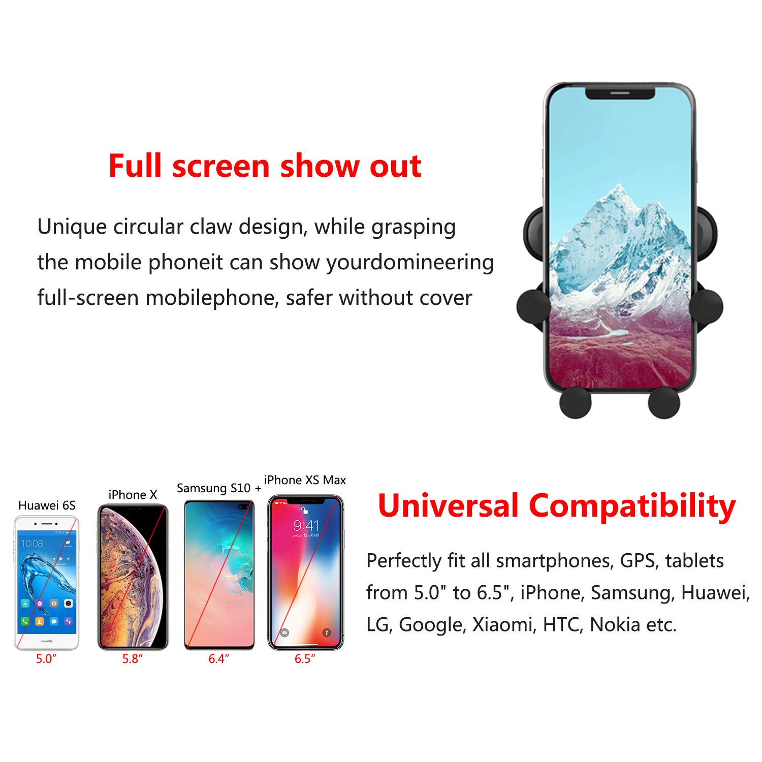 ZXK CO Car Phone Mount, Universal Smartphone Car Air Vent Mount Phone Holder Cradle Super Clamping Stable for iPhone 11 iPhone Xs XS Max X 8 Plus 7 Plus 6 Plus Samsung LG Sony GPS Tablets