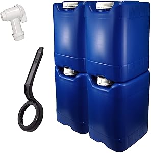 API Kirk Containers 5 Gallon Samson Stackers, Blue, 4 Pack (20 Gallons), Emergency Water Storage Kit - New! - Clean! - Boxed! - Kit Includes One Spigot and Cap Wrench