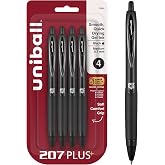 uniball&trade; 207 Plus+ Gel Pens, Black Ink, 0.7mm Medium Point, 4 Count | Retractable, Faster-Drying, Smooth Writing, Smear-Resistant, uni Super Ink&trade; Plus+