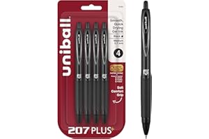 UNI-BALL uniball 207 Plus+ Retractable Gel Pens, Medium Point, 0.7mm, Black Ink, 4/Pack (70460)