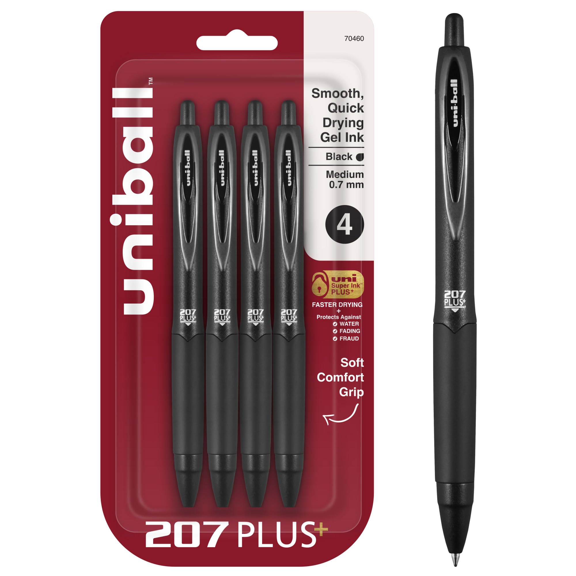 Photo 1 of uniball 207 Plus+ Retractable Gel Pens, Medium Point, 0.7mm, Black Ink, 4/Pack (70460)