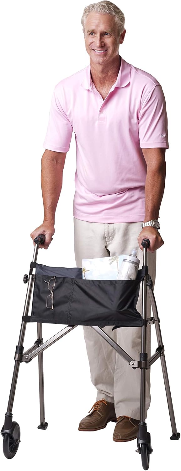 Stander EZ Fold-N-Go Walker, Lightweight Folding 2 Wheel Rolling Walker for Seniors with Swivel Wheels, Black Walnut: Health & Personal Care