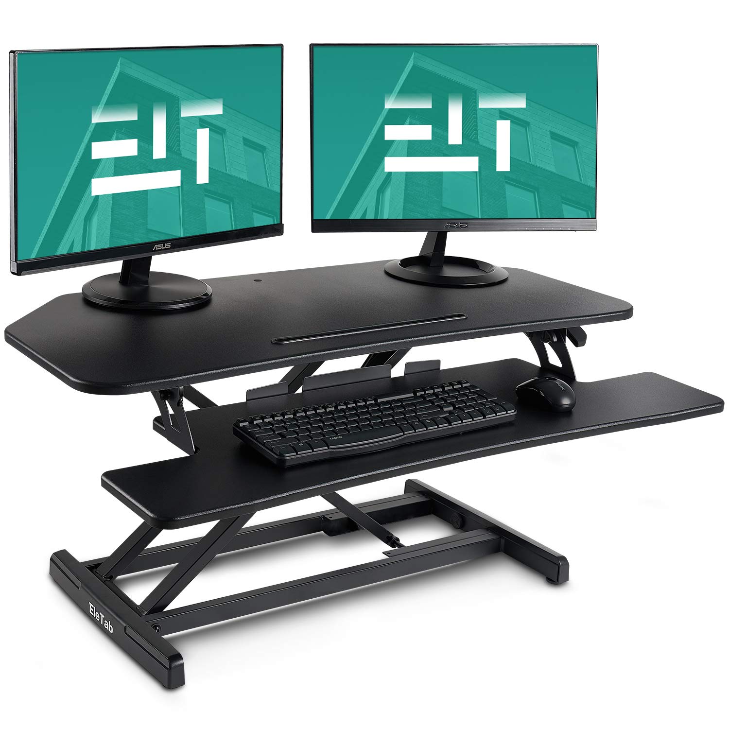 Eletab Standing Desk Converter 37 Inches Black Stand Up Gas Spring Workstation Quick Sit To Stand