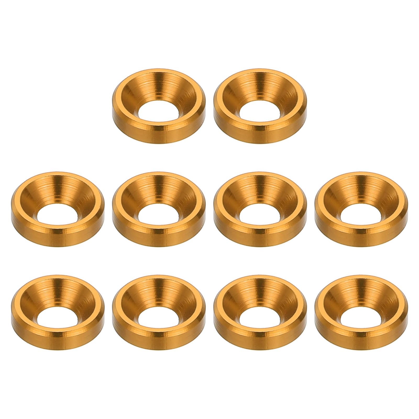 PATIKIL M3 Finishing Countersunk Washers, 10 Pack Head Washers Alloy Aluminum Screw Gaskets for Screw Bolt RC FPV PC Mechanical Accessories Parts, Gold Color