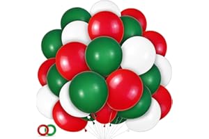 ASIYUHY 100 Pcs Christmas Red Green Balloons 12 Inch Red Green and White Latex Balloons with 65ft Ribbon for Christmas Birthday Baby Shower Party Decorations