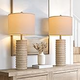 PoKat 27'' Farmhouse Table Lamps Set of 2 for Living Room, Stone-Like Bedside Lamp for Bedroom, Boho Ceramic Tall Lamps for N