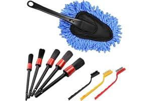 HAKPTRN 9Pcs Car Cleaning Kit Interior Detail Dusting Brush Set Includes 5 Detail Brush 3 Wire Brush 1 Dust Brush Perfect for Vent Duster Car Putty Brushes Car Accessories for Women Essentials Supplies