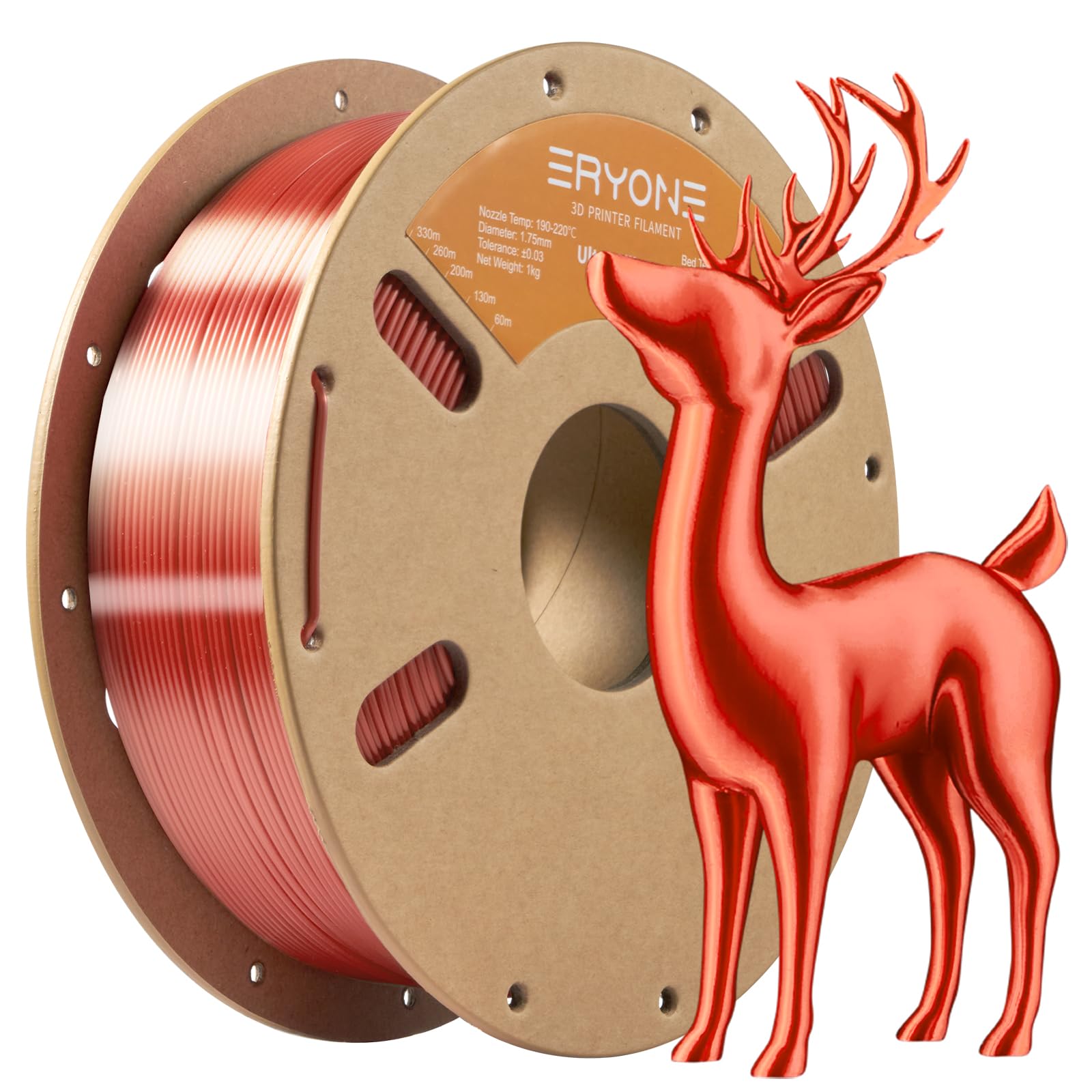 Eryone Ultra Silk Filament PLA1.75mm,3D Printing PLA Filament +/-0.03mm for 3D Printer and 3D Pen, 1kg (2.2lbs)/Roll Copper