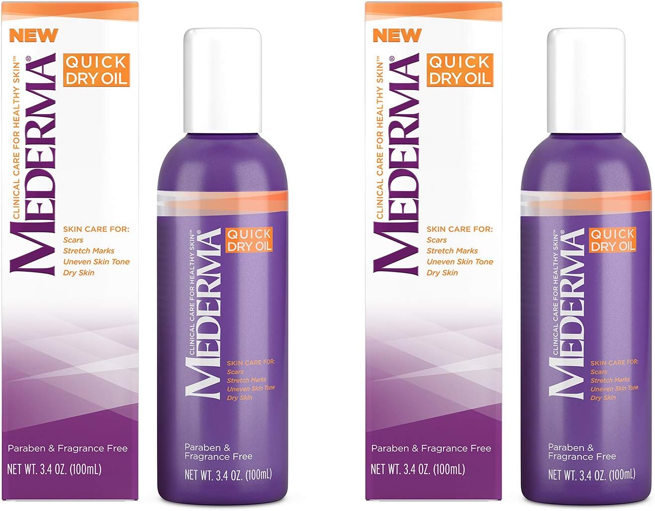 Mederma Quick Dry Oil - for Scars, Stretch Marks, Uneven Skin Tone and Dry Skin - #1 Scar Care Brand - Fragrance-Free, paraben-Free - 3.4 Ounce - 2 Pack