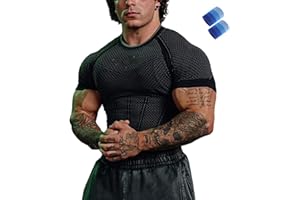 Mens Compression Shirt, Printing Short Sleeve Cool Dry Athletic Shapewear, Workout Slimming T-Shirt for Sports Gym Running