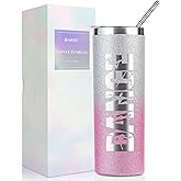 Onebttl Dancer Gifts for Girls, Teens, Her - Dance - 20oz/590ml Stainless Steel Insulated Glitter Skinny Tumbler with Straw, Lid - Dance Themed Gifts for Women - (Pink-Sliver Gradient)