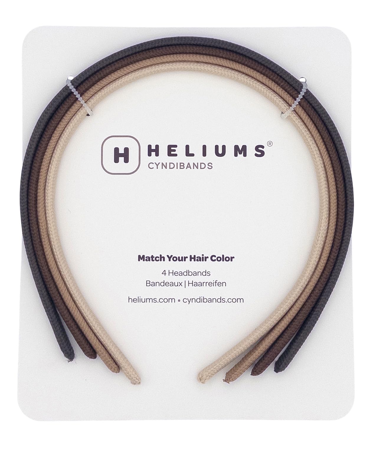 Heliums Thin Headbands for Women – 8 mm thin headband, pack of 4, comfortable, narrow hair bands in neutral colors (Dark Brown, Medium Brown, Dark Blonde, Beige Blonde)