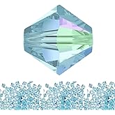 100pcs Authentic Preciosa 3mm (0.12 Inch) Small Faceted Bicone Crystal Loose Beads Aquamarine AB (Blue) Compatible with Swarovski Elements Crystals for Jewelry Making Pre-B361