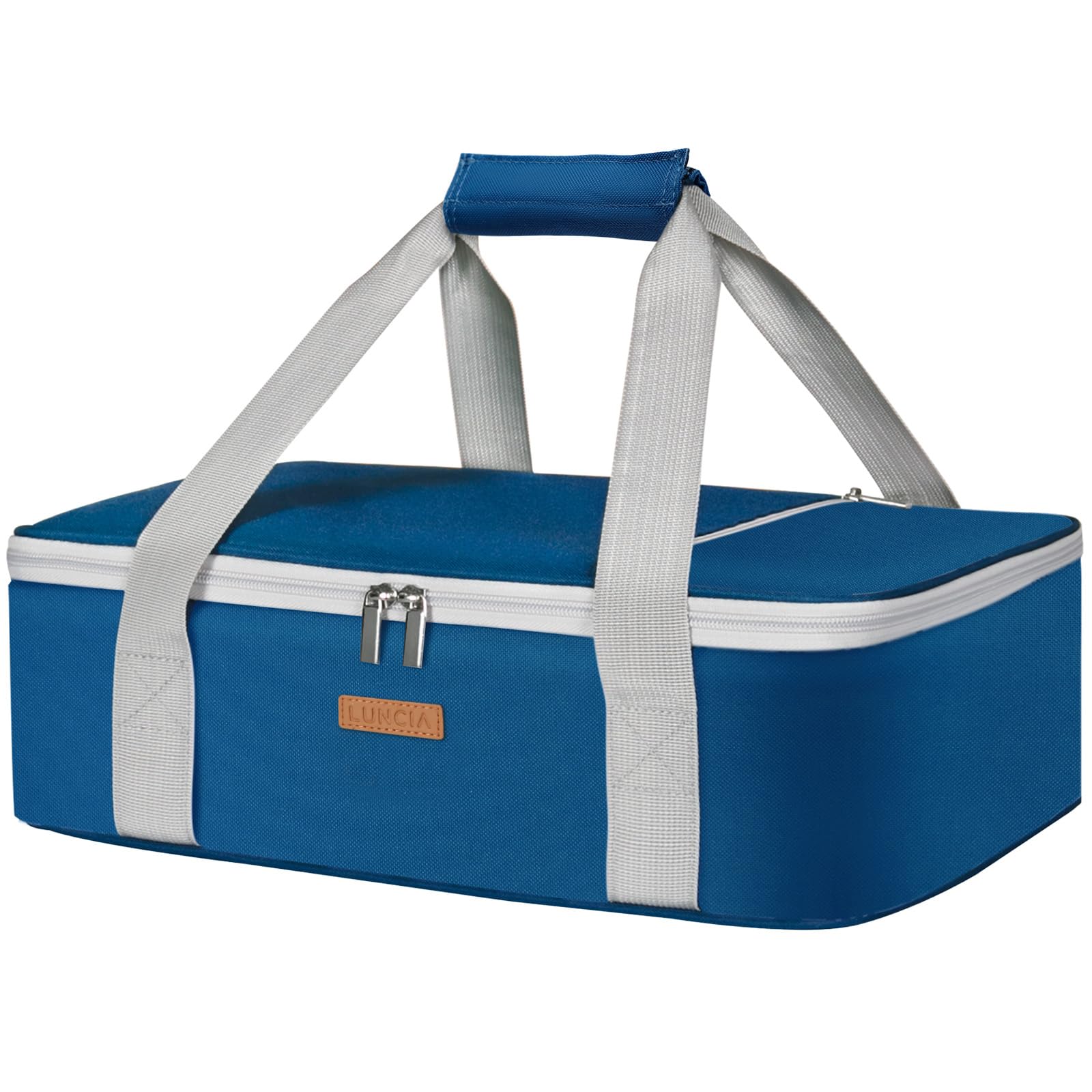 Photo 1 of LUNCIA Insulated Single Decker Casserole Carrier, Lasagna Lugger Tote Keeps Food Hot or Cold, Thermal Lunch Bag for Potluck Parties, Picnic and Cookouts, Fits 9" x 13" Baking Dish, Pure Blue