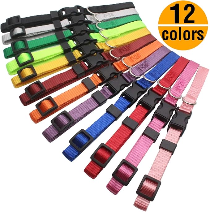HOLLIHI 12 pcs/set Soft Nylon Puppy Whelping ID Collars Adjustable