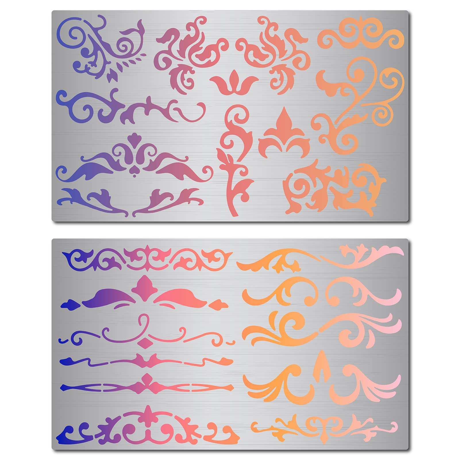 GORGECRAFT 2 Styles Metal Flowers and Vines Stencil Templates Reusable Stainless Steel Floral Vine Drawing Journal Stencil for Painting on Wood Wall Canvas Pyrography Engraving