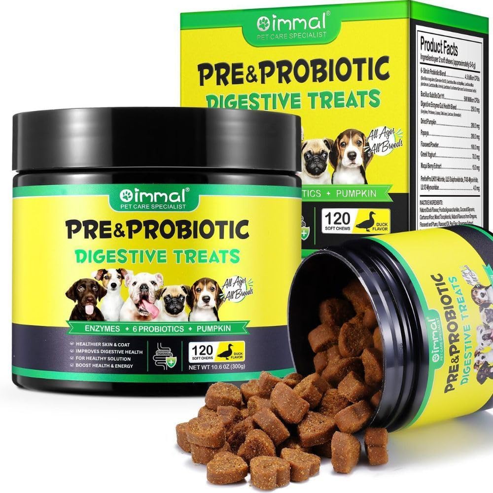 Probiotic for Dogs -Tasty Dog Treats with Natural Ingredients, Digestive Health and Immune Support, Soft Chews with Enzymes & Pumpkin – Duck Flavor – 120 Count – For All Breeds & Ages.