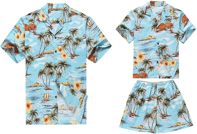 Hergestellt In Hawaii Passender Vater Sohn Hemden Cabanasatz Im Graue Palmen Hauser Welle Xl 8 Amazon De Bekleidung