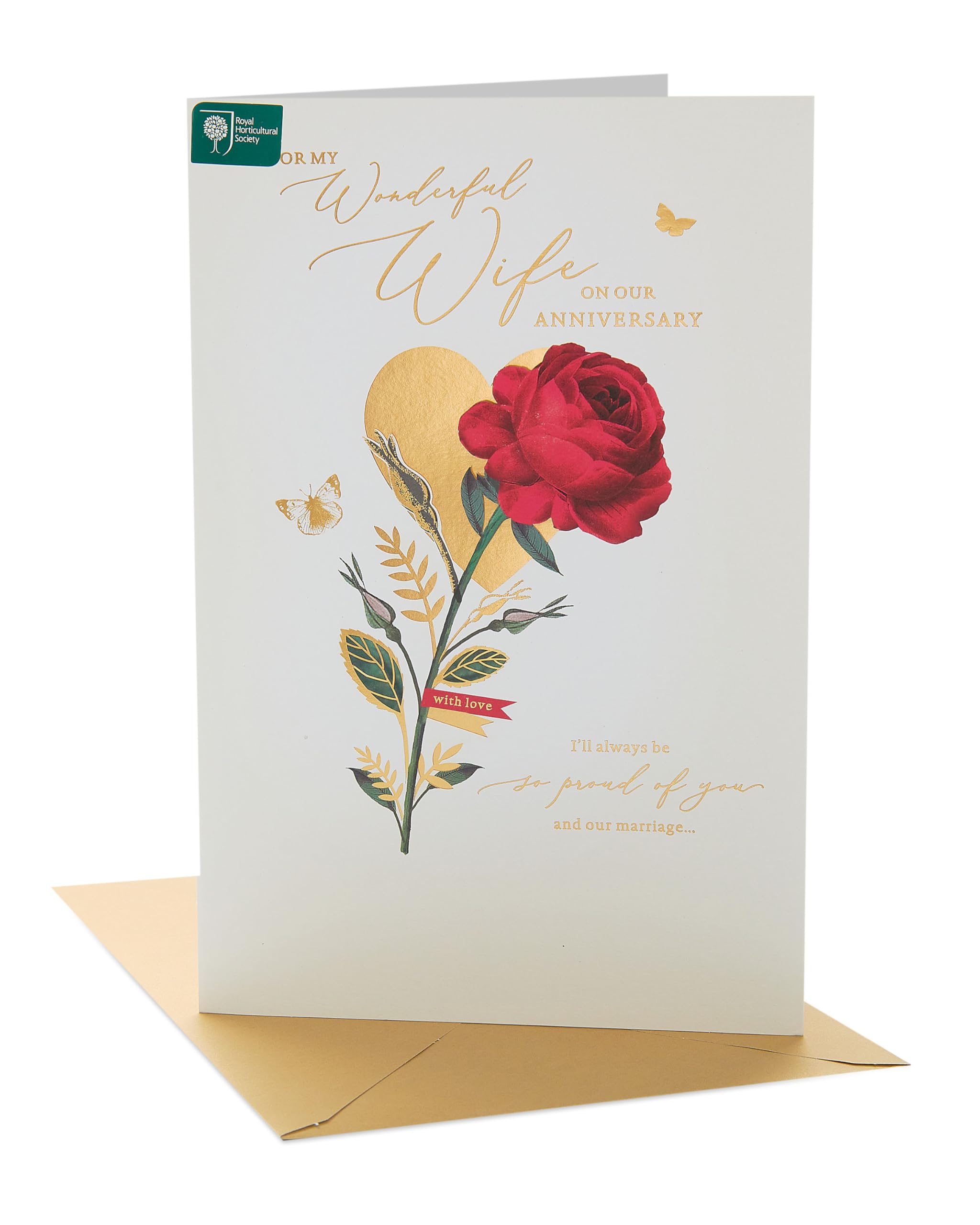 UK Greetings RHS Anniversary Card for Wife - Stunning Rose Design