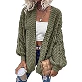 Dyexces Womens Oversized Cardigan Sweaters Open Front Cable Knit Lantern Long Sleeve Chunky Outwear Coats