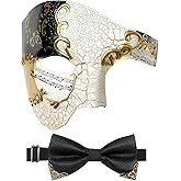 IncreDecor Masquerade Mask for Men Phantom of The Opera Half Face Mask with Bowtie, Venetian Masks for Halloween Party