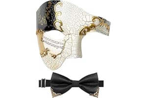 IncreDecor Masquerade Mask for Men Phantom of The Opera Half Face Mask with Bowtie, Venetian Masks for Halloween Party