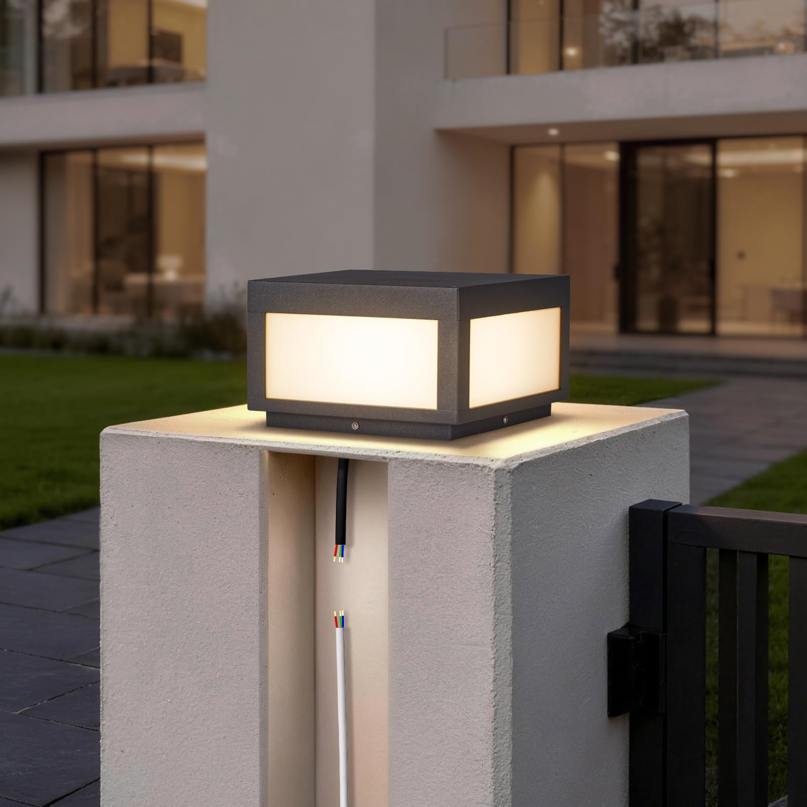 Photo 1 of MVBT Outdoor Post Lights Hard Wired, 9.8" Pillar Lights Waterproof, AC100-240V LED Column Lamp, Electric Modern Fence Deck Cap Lantern 3000K Lighting for Patio Garden Driveways Entrances Posts