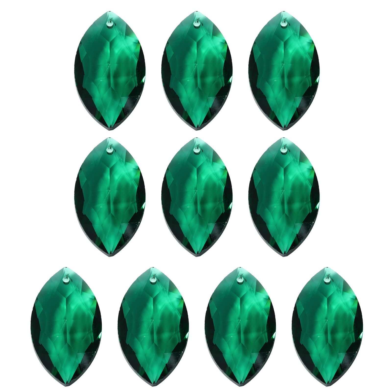 PATIKIL K9 Crystal Pendants Oval Beads, 10 Pack 38mm Chandelier Prisms Parts Hanging Beads DIY Lamp for Arts Crafts Decoration, Dark Green