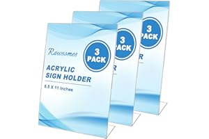 RAWSOMES Acrylic Sign Holders 8.5x11'' Clear Display Stand, Vertical Slant Back Sign Holder, Plastic Table Top Sign Holder, Ad Picture Frames,Photo Frame, Flyer Holder for Office, Hotel,Restaurant, Home, Store 3 Packs