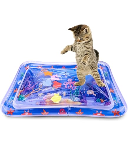 Tapis D'Eau Lumineux Pour Chat - 65x45 Cm - Lumières LED RGB Activées Par Le Mouvement - Avec Poissons Flottants - Rafraîchissant Et Ludique