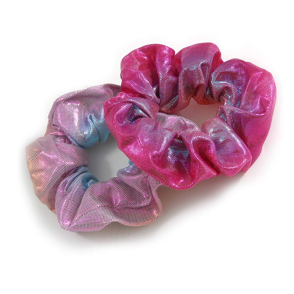 Pack Of 2 Light Chameleon Pink Snake Effect Silk Hair Scrunchies - Medium Thickness Hair