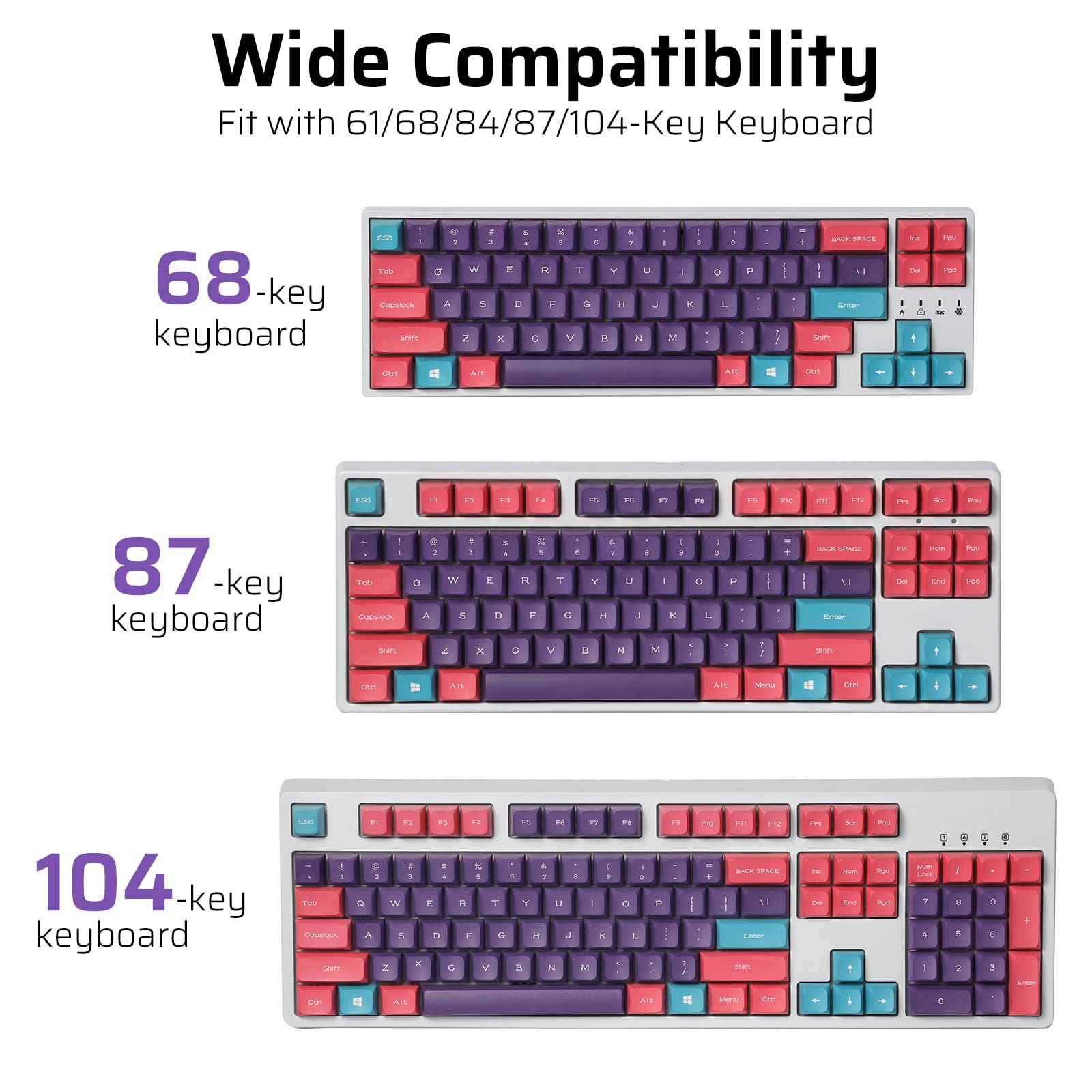 LTC LavaCaps PBT Double Shot 112-Key Sublimation Keycaps Set, KDA Profile for ANSI Layout 61/68/84/87/98/104 Keys Mechanical Keyboard, with Keycap Puller - (Only Keycaps), Neon Purple