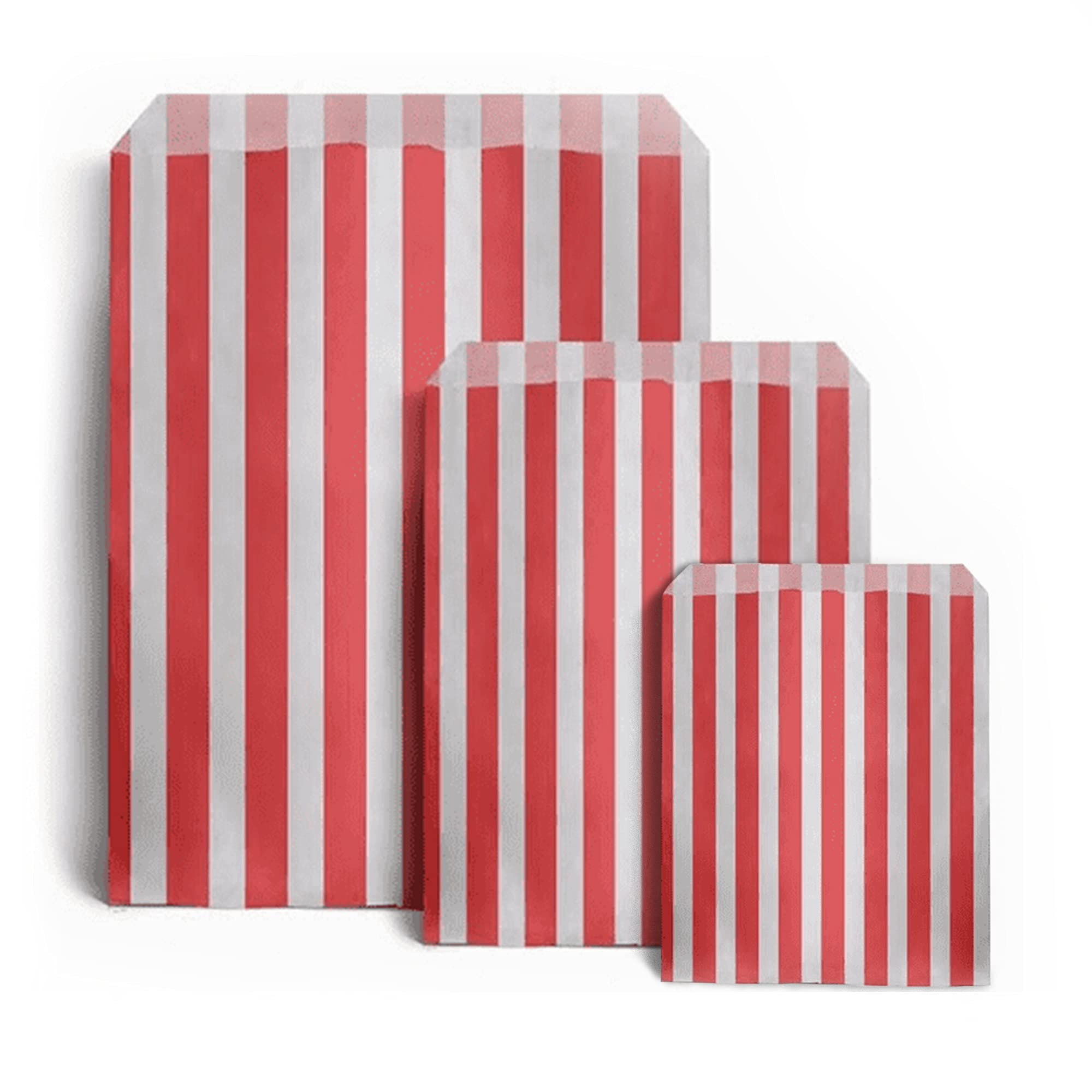 Sabco - 100 Red Sweet Candy Striped Paper Bags 7 x 9" for Confectionary Party Favour Pick n Mix Wedding Sweets Gift Bag (100, 7 x 9")