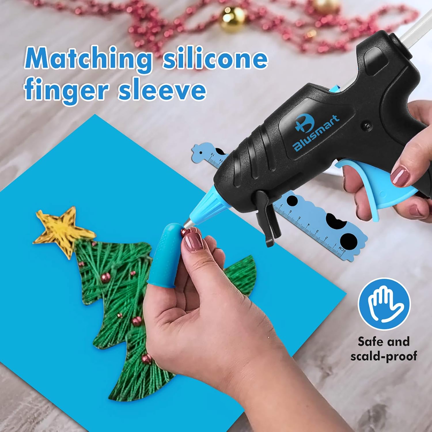 Blusmart Hot Glue Gun, 25W/40W Adjustable Mini Glue Gun Kit with 35 Glue Sticks, Ruler, Silicone Mat, Finger Caps, and Sticker Sheets for Home & School DIY Arts & Craft Kids